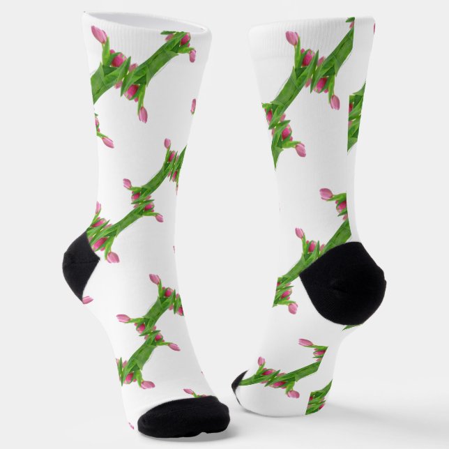 Pink tulips pattern socks (Angled)