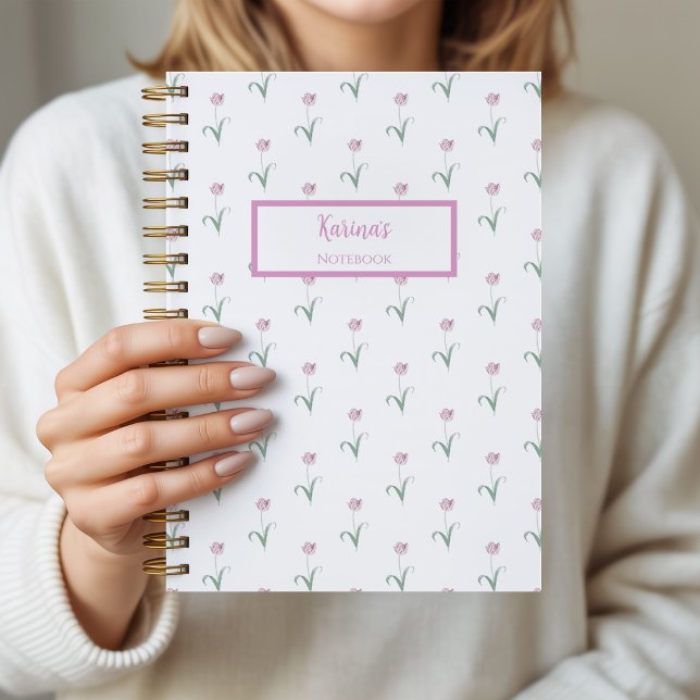 Pink Tulips Personalised Journal Notebook (Tulips Notebook Pink)