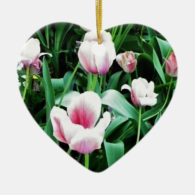 Pink Tulips Picture Ceramic Tree Decoration (Front)