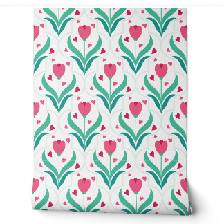 Pink Tulips Romantic Pattern Wallpaper