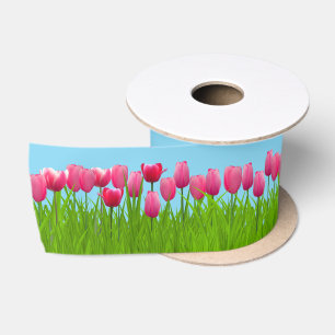 Pink Tulips Satin Ribbon