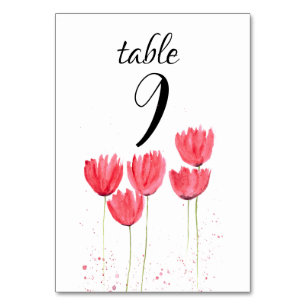 Pink Tulips Spring Floral Flowers Wedding Table Number