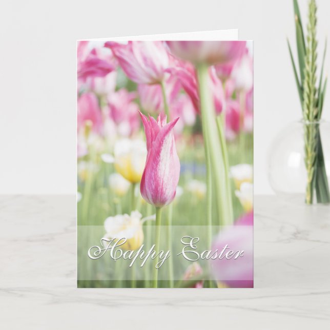 Pink Tulips Spring Season Easter Greeting Card (Front)