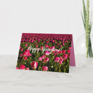 Pink tulips, springtime greeting, pink flowers card