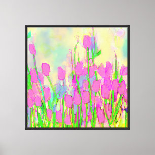 Pink Tulips Stems Leaves and Sky Canvas Print