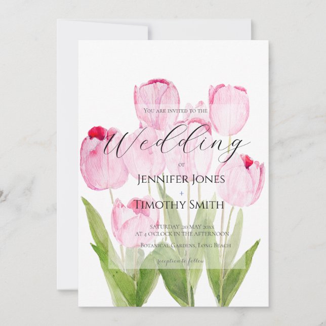 Pink tulips watercolor  invitation (Front)
