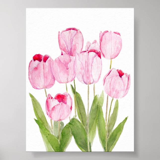 Pink tulips watercolor  poster (Front)