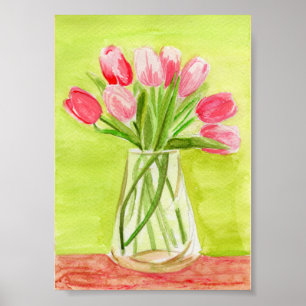 Pink Tulips Watercolor Poster