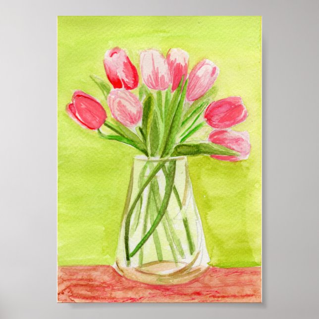 Pink Tulips Watercolor Poster (Front)