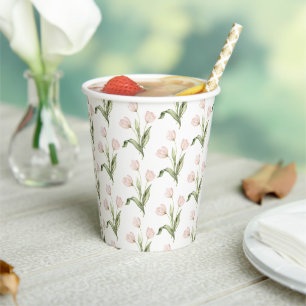 Pink Tulips Watercolors Floral Baby Shower Paper Cups
