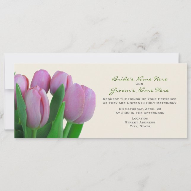 Pink Tulips Wedding Invite - From Bride & Groom (Front)