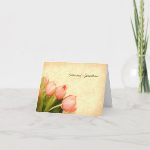 Pink tulips wedding note thank you card