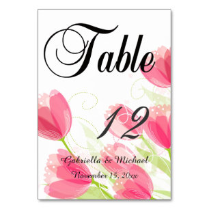 Pink Tulips Wedding  Table Number