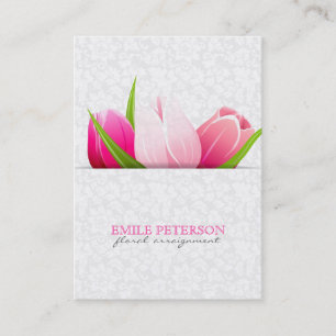Pink Tulips White Damasks Background Business Card