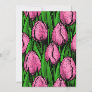 Pink tulips with green leaves