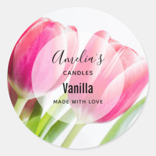 Pink Tulips with Green Leaves - Candle Business Classic Round Sticker
