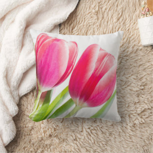 Pink Tulips with Green Leaves Photo Cushion