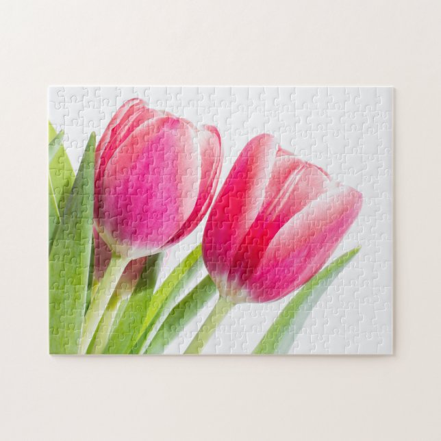 Pink Tulips with Green Leaves Photo Jigsaw Puzzle (Horizontal)