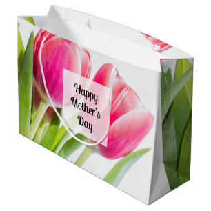 Pink Tulips with Green Leaves Photo Mother's Day Large Gift Bag