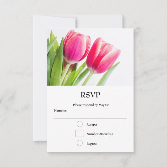 Pink Tulips with Green Leaves Photo RSVP Card (Front)