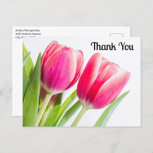 Pink Tulips with Green Leaves Photo Thank You Postcard