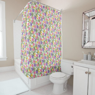 Pink Tulips, Yellow Daffodils, Purple Hyacinths Shower Curtain