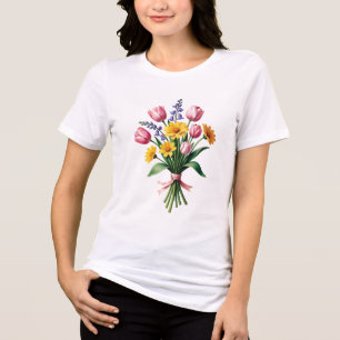 Pink Tulips & Yellow Daisies Floral Tri-Blend Shirt