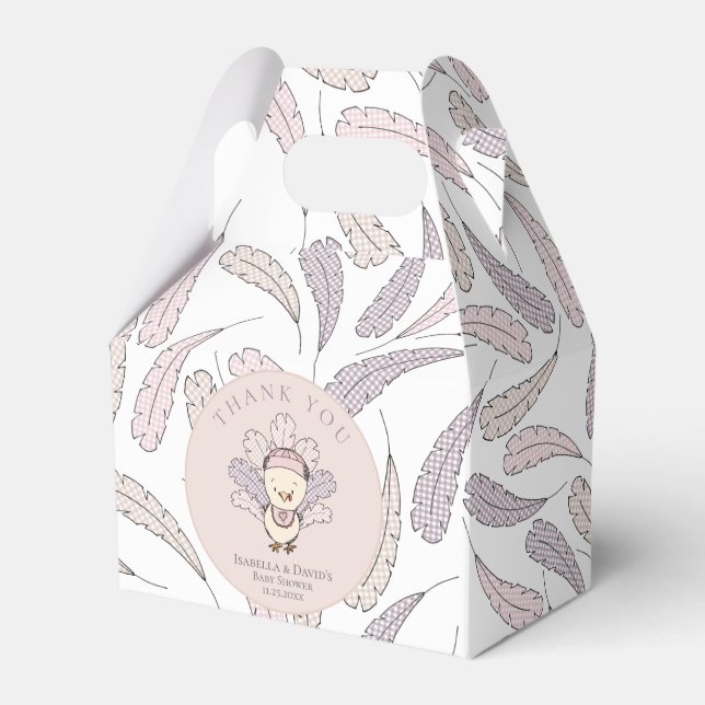 Pink Turkey & Feathers Fall Girl Baby Shower Favour Box (Front Side)