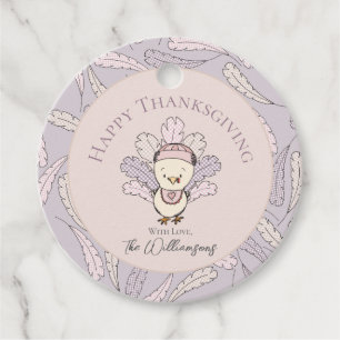 Pink Turkey & Feathers Happy Thanksgiving Gift Tag
