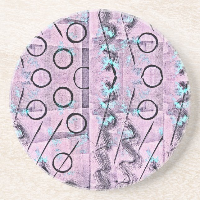 Pink, Turquoise and Black Abstract Coaster (Front)