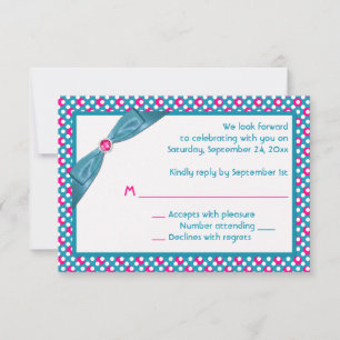 Pink, Turquoise, and White Polka Dot Reply Card