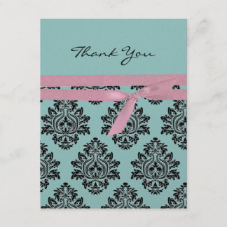 Pink & turquoise baby shower Thank You 4.25x5.5 Card