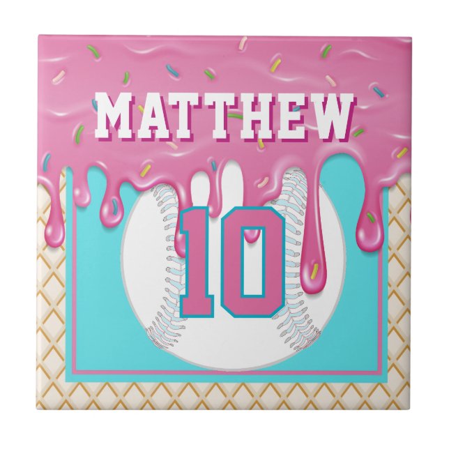 Pink & Turquoise Baseball Drip Tile (Front)