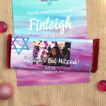 Pink Turquoise Bat Mitzvah Candy Bar Wrapper<br><div class="desc">Personalise your own hot pink and turquoise Bat Mitzvah chocolate candy bar label or pastry package with a customised paper label. Bold, abstract brush stroke artwork is attractive with your own wording. Add your own quote on the back for a finishing touch. Use this budget personalised wrapper label for other...</div>