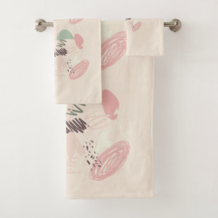 Pink Turquoise Brown Sketchy Abstract Bath Towel Set