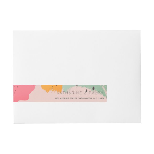 Pink Turquoise Brush Strokes Wraparound Label (Front)