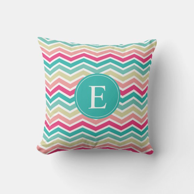 Pink Turquoise Chevron Monogram Cushion (Front)