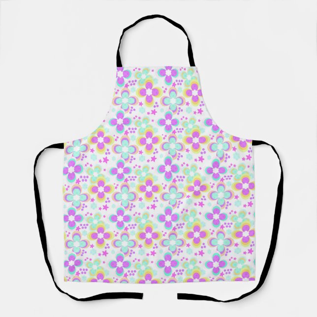 Pink, turquoise, floral apron (Front)
