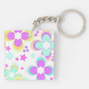 Pink, turquoise, floral key ring