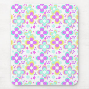 Pink, turquoise, floral mouse pad
