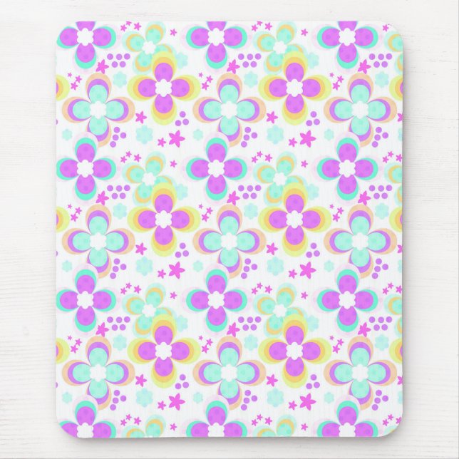 Pink, turquoise, floral mouse pad (Front)