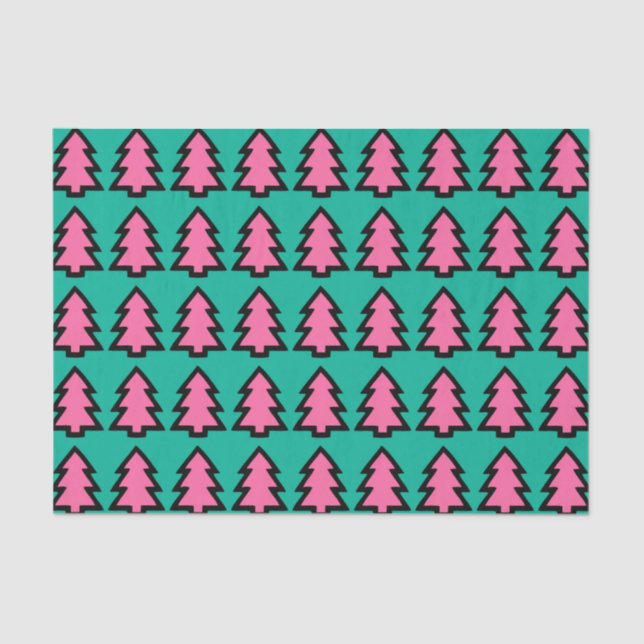 Pink & Turquoise Forest Pine Tree Pattern Tissue Paper (Front)