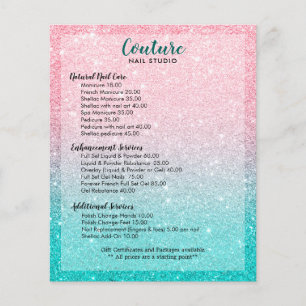 Pink & Turquoise Glitter Ombre Nails Menu List