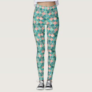 Pink Turquoise Gold Pattern Elegant  Leggings