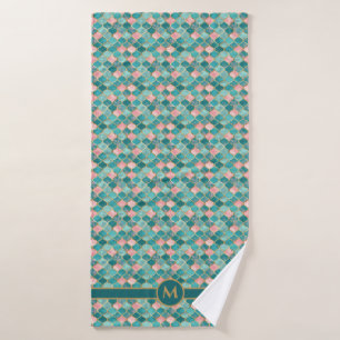 Pink Turquoise Gold Pattern Elegant Personalised Bath Towel