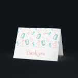 Pink Turquoise Laboratory Science Thank You Card<br><div class="desc">Simple thank you greeting cards with a pattern of laboratory equipment in pink and turquoise colours. You can personalise the text with your own information. Designed by Patricia Alvarez.</div>