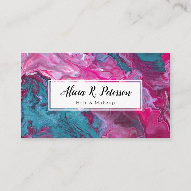 Pink Turquoise Marble Makeup Artist Hair Stylist Business Card (Front)