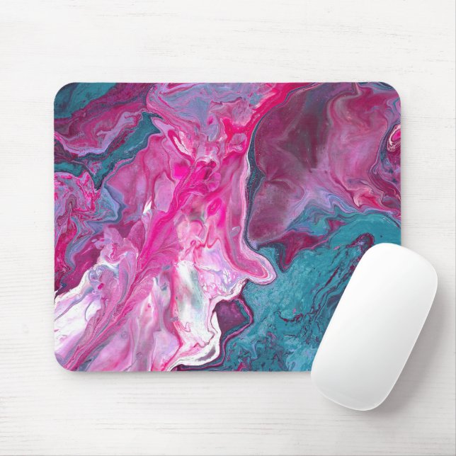 Pink Turquoise Marble Pour Painting Paint Art Mouse Pad (With Mouse)