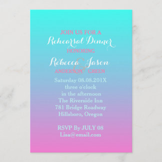 pink turquoise ombre wedding rehearsal dinner invitation