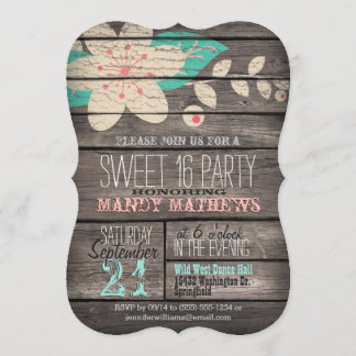 Pink & Turquoise Rustic Wood Sweet 16 Party Invitation